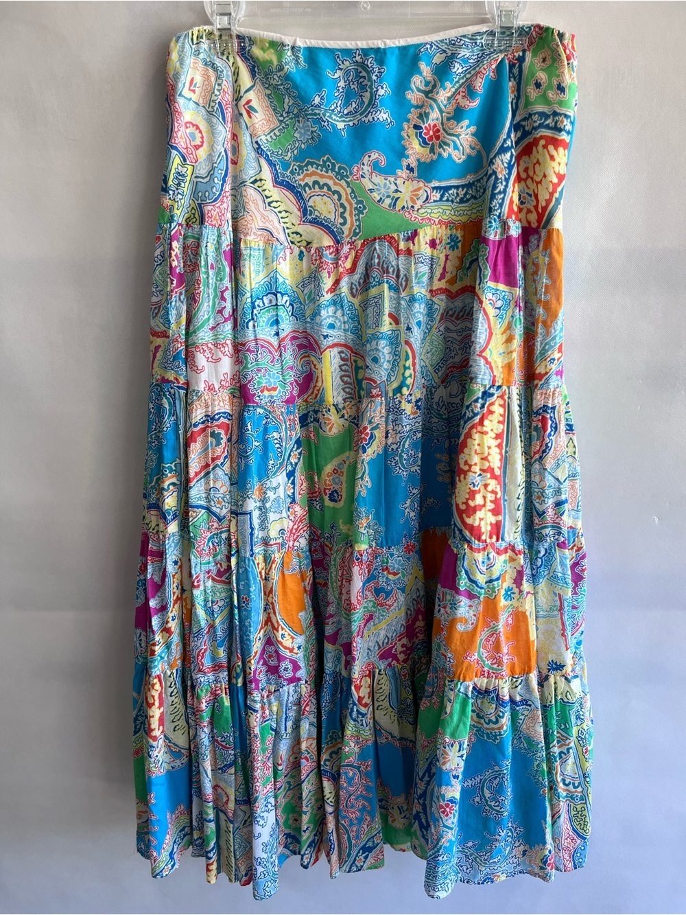 Lauren Ralph Lauren Paisley Tiered Full Multi Color Maxi Skirt 100% Cotton